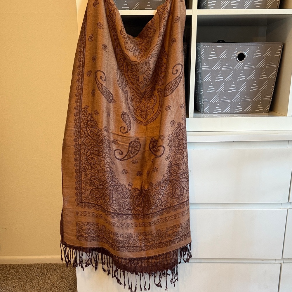 Paisley Patterned Scarf/Wrap  Tan/Gold